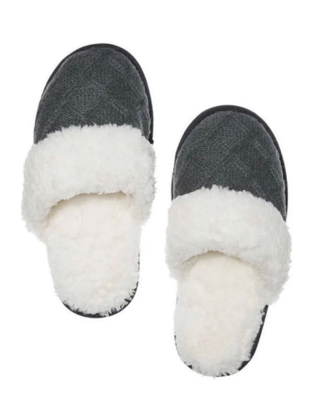 Victoria's Secret Diamond Knit Slide-On Slippers with Plush Faux Sherpa Lining